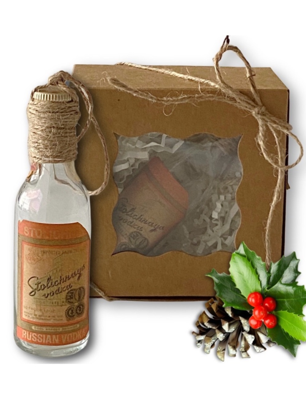 Stolichnaya Russian Vodka Artisan Vintage Glass Miniature Bottle Ornament